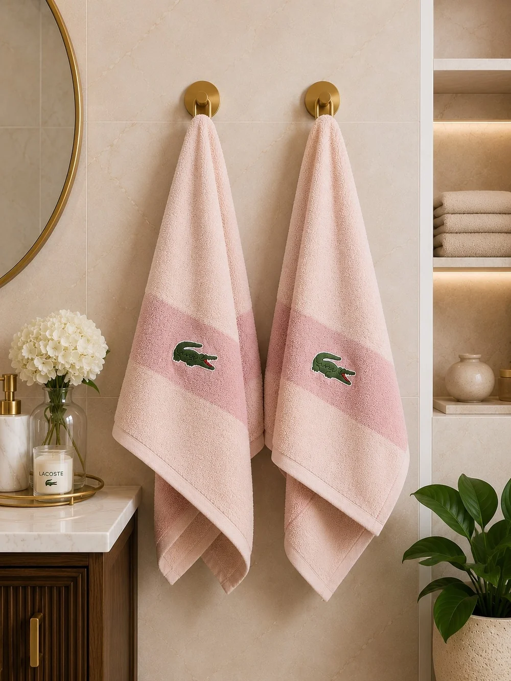 Lacoste Pink Bath Towel Set of 2 | 100% Cotton | New